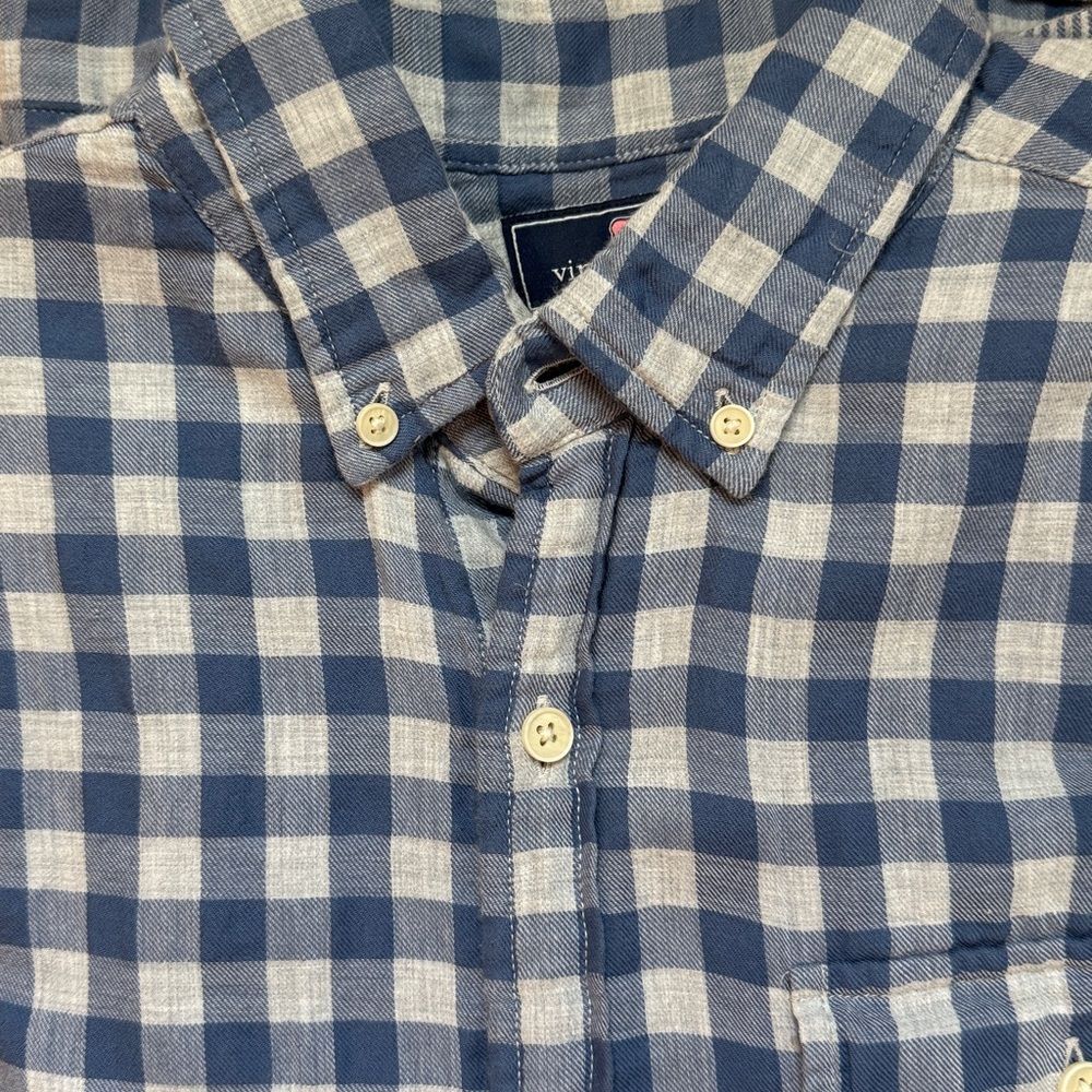 Vineyard Vines 100% cotton Crosby shirt blue gray gingham men small double layer